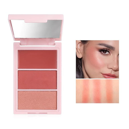 3D Blush Palette, Multi-Use Makeup Powder Blush Palette Cream Blush For Cheeks, Mulit Glow Balm, Lightweight, Smooth, Blendable, Long-Lasting Pigment, Natural Shimmery Or Matte Finish(01#)-Velvo Beauty