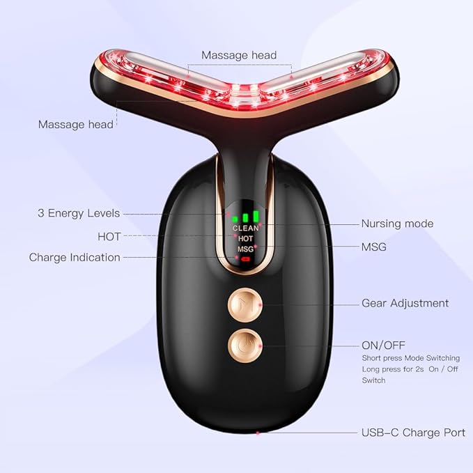 Neck Face Massager, Multifunctional Facial Massager, Face Sculpting Tool for Skin Care with Vibration, Thermal (Black Gold)-Velvo Beauty