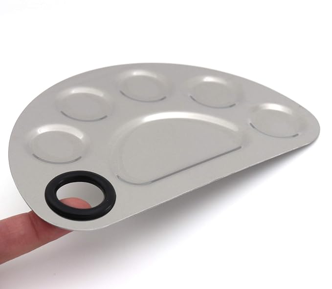 semicircle Makeup Palette Stainless Steel 6-dents Nail-art Cosmetic Artist Mixing Palette with 6 Inches Spatula Tool-Velvo Beauty