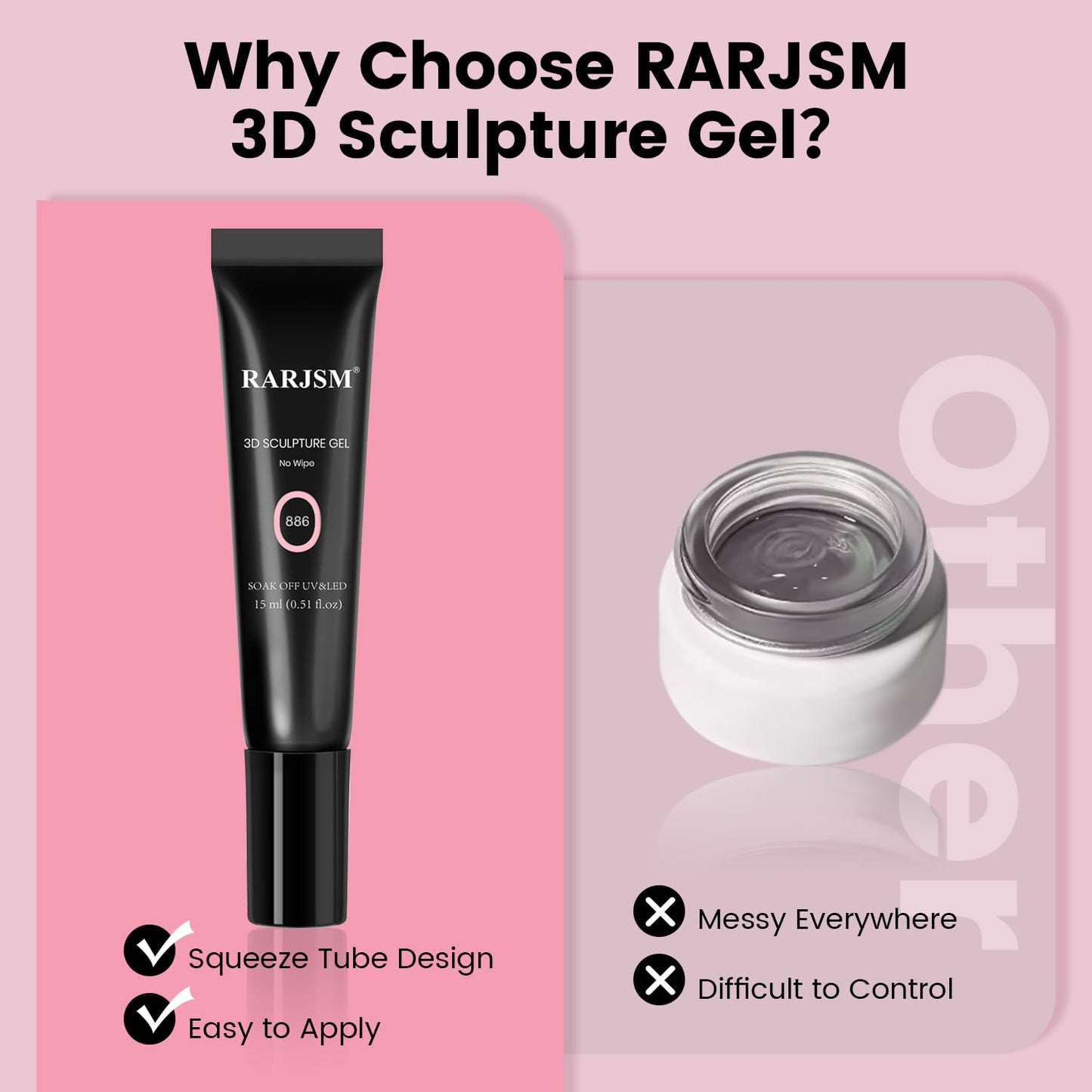 RARJSM 3D Nail Art Sculpture Gel - Nude, Pink, Rhinestone Glue, DIY Drawing, Hard Nail Craving, Sculpting Gel, UV LED Curing-Velvo Beauty