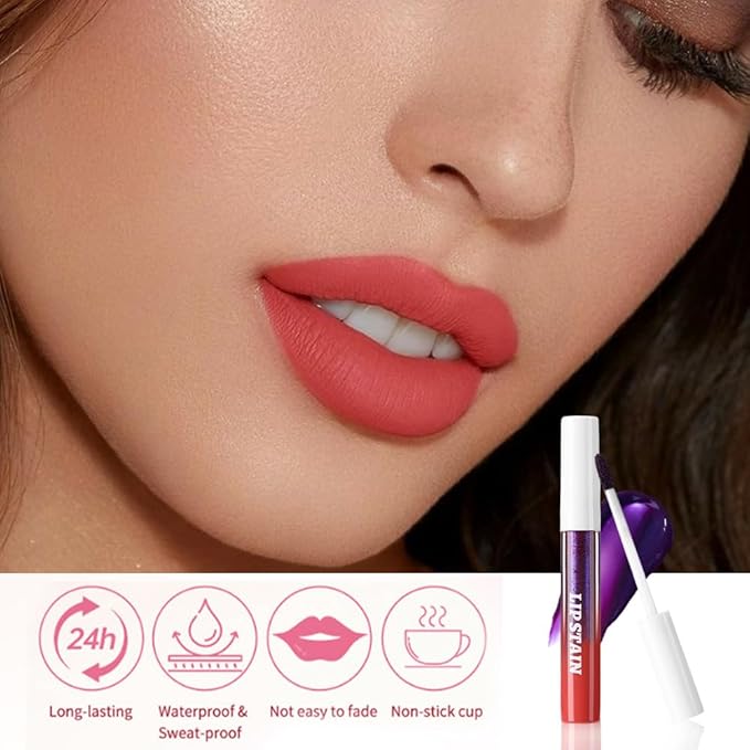 evpct 3Pcs Peel Off Lip Stain Tints, Nude Brown Orange Red Matte Liquid Lipstick Lip Stain Long Lasting Waterproof for Women, Non-sticky Lipstick Peel Off High Pigment No Faded Smudge-proof Lip Stains-Velvo Beauty