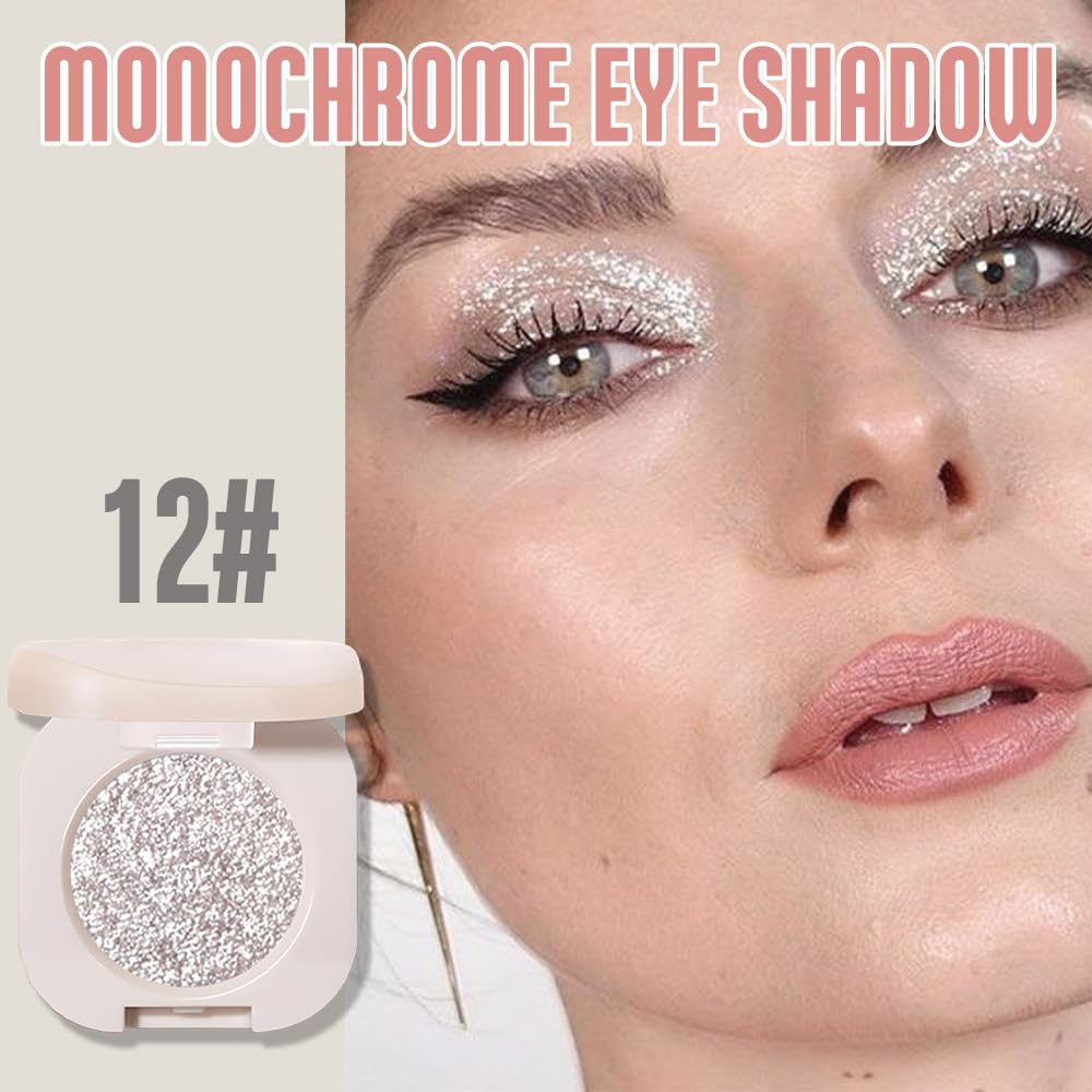 Monochrome Glittler Shimmer Eyeshadow Palette,Silver Gray White Shimmer Powder Eyeshadow,24 Hour Waterproof Pressed Glitter Single Eye Shadow Apply Makeup Easily-Velvo Beauty
