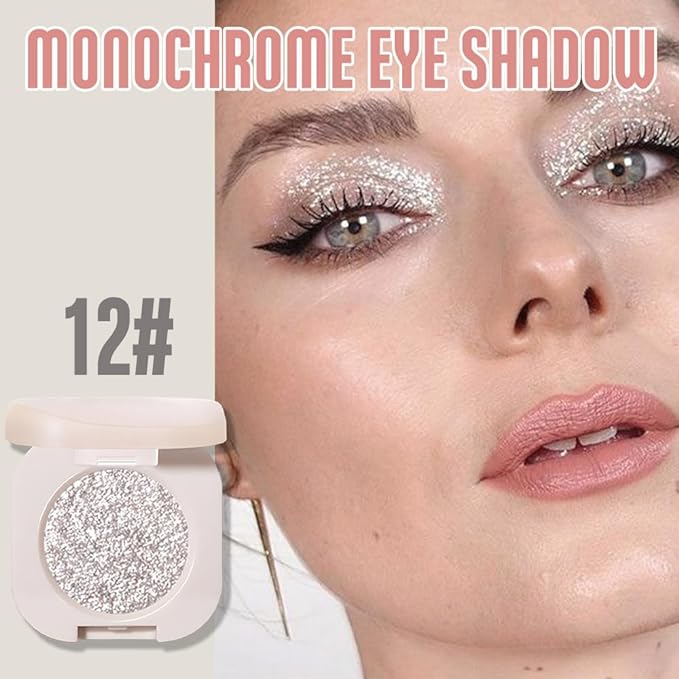 2Pcs Glitter Shimmer Sparkle Eyeshadow Palette Makeup for Green Blue Eyes, Light Brown&Sliver Glitter Shimmer eyeshadow Palette, Cream Iridescent Single Monochrome Eye Shadow Makeup-Velvo Beauty