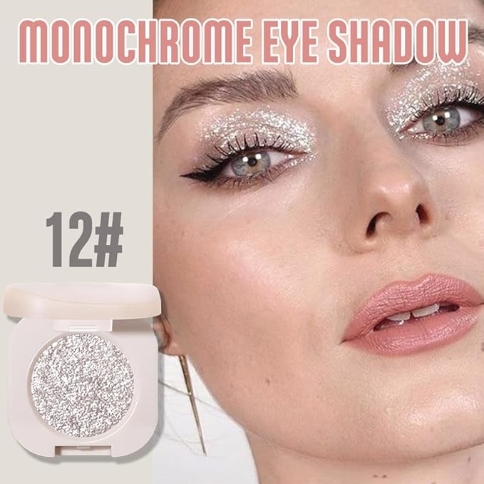 Monochrome Glitter Eyeshadow - Slive Shimmer Eye Shadow, Talc-Free, Paraben-Free, Cruelty-Free, Long-Lasting Single Eyeshadow Palette for Everyday & Special Occasions 12#-Velvo Beauty