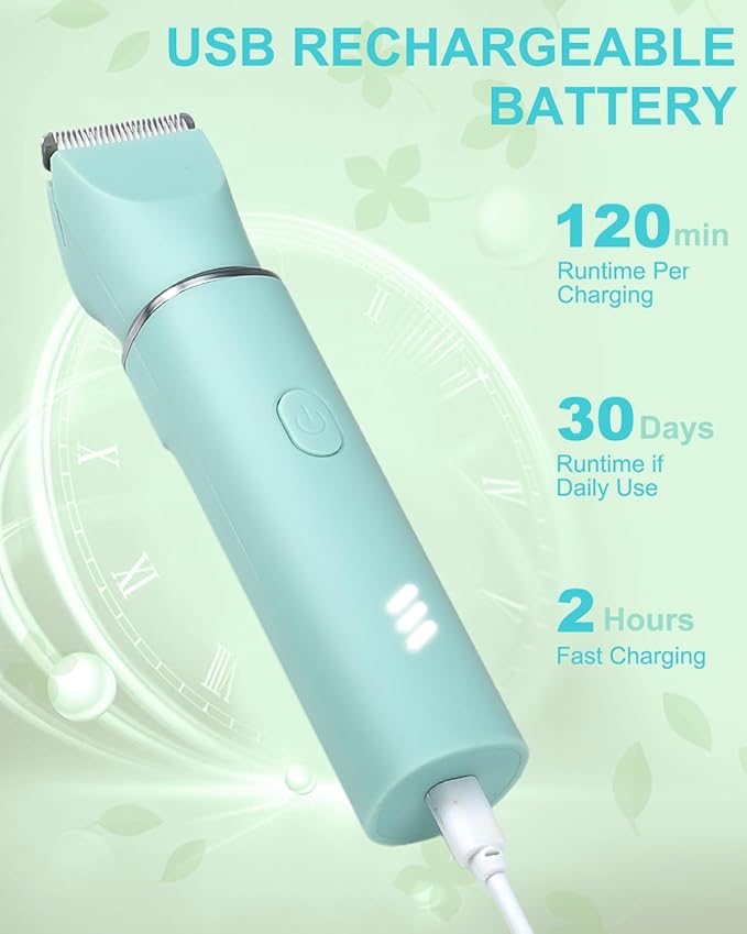 Bikini Trimmer for Women,2-in-1 Painless Electric Razors & Shaver Nose,IPX7 Waterproof,Body Hair Trimmer for Underarm/Pubic/Nose/Legs,USB-C Rechargeable Women's Grooming Kit (Mint Green)-Velvo Beauty