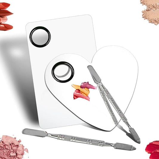 Upgrade Mixing Makeup Palette, Heart Stainless Steel Cosmetic Palette with Spatula Tool, Nail-art Mixing Palette for Cosmetic Pigment Blending-Velvo Beauty