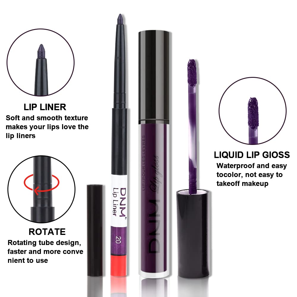 evpct 2Pcs Dark Deep Purple Plum Black Matte lipstick and Lip Liner Pencil Makeup Set for women Matte Smudge Proof Lipstick Lip Stain Long Lasting Waterproof labiales mate 24 horas originales 20#-Velvo Beauty