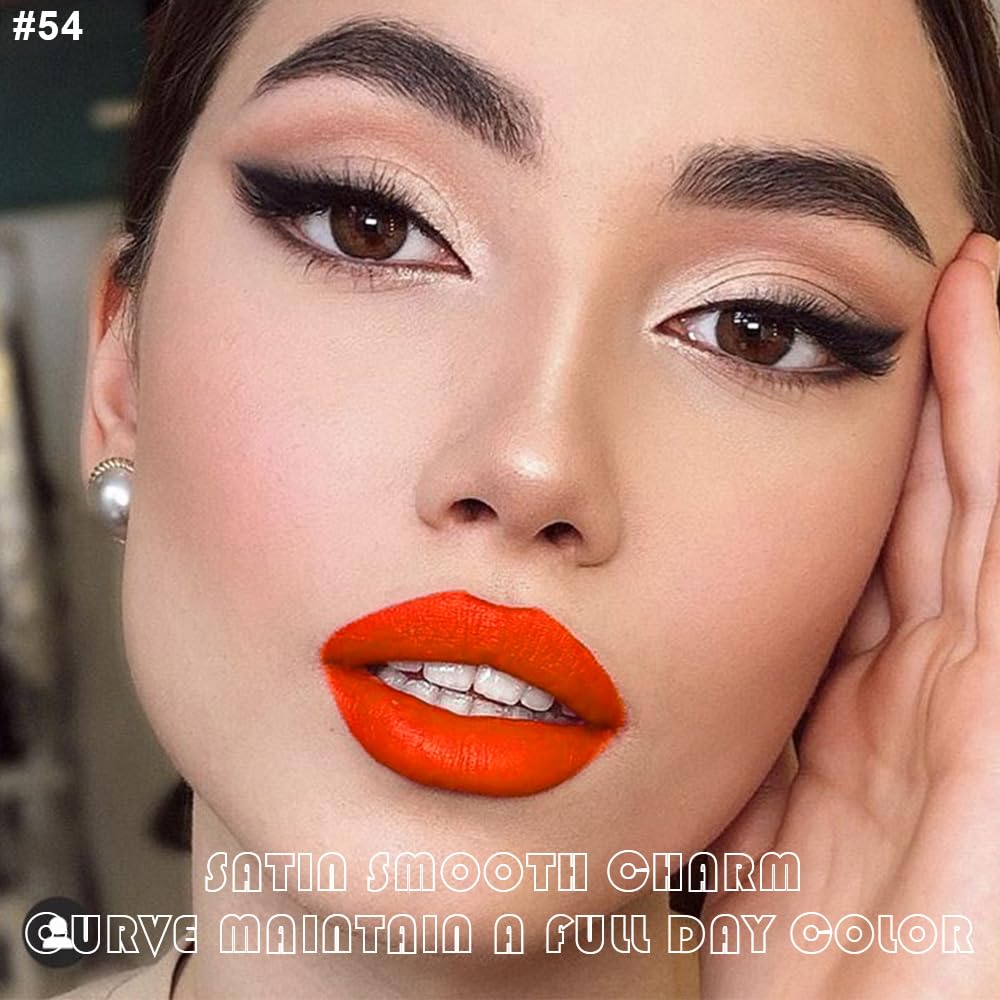 evpct 2Pcs Orange Light Fire Red Matte Liquid Lipstick Lip Gloss Stain and Retractable Lip Liner Makeup Set for Women Long Lasting Waterproof 24 Hours Lipstick labial mate larga duracion 24 54#-Velvo Beauty