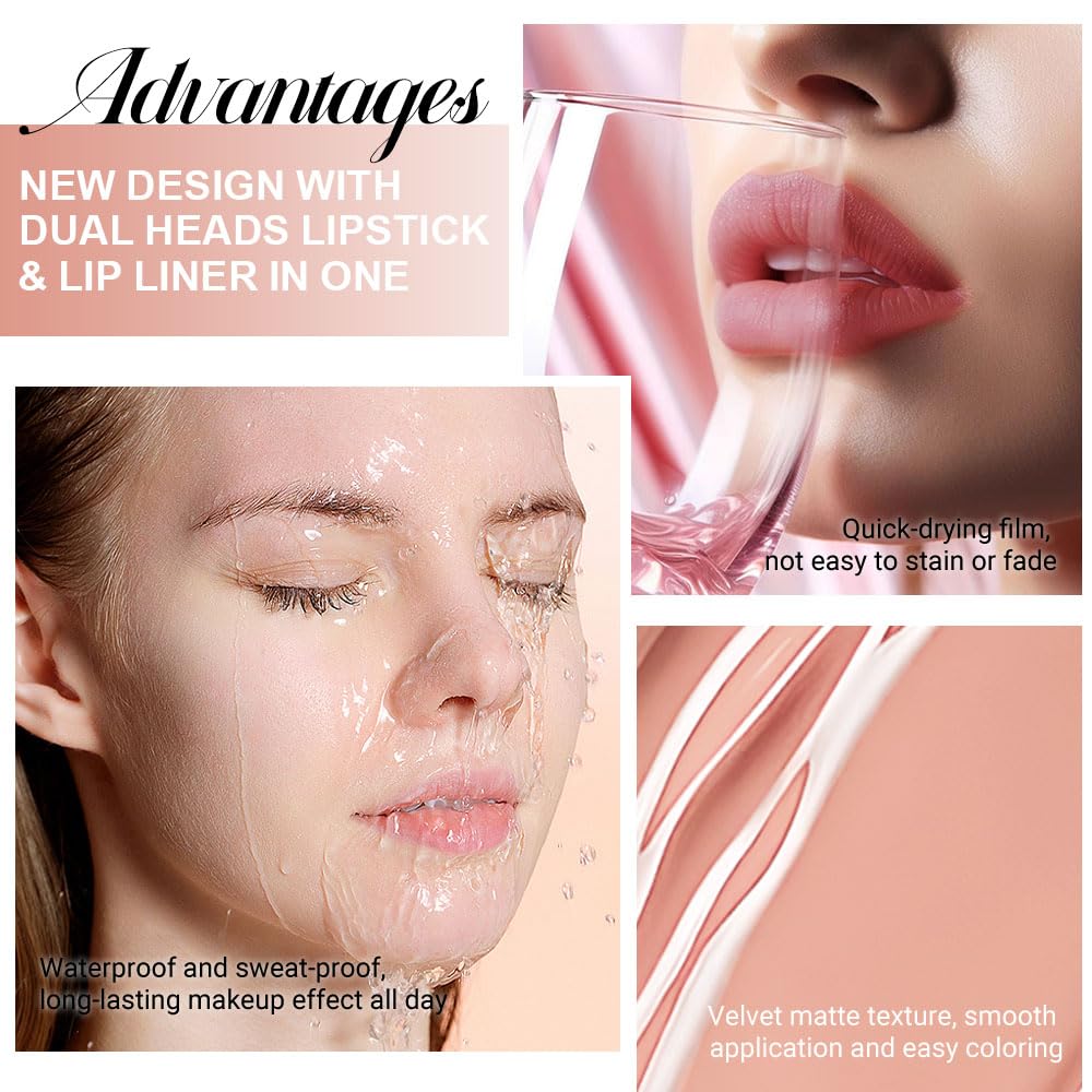 Kaely 2-in-1 Matte Lipstick and Lip Liner, Liquid Lip Stain Makeup for women Long Lasting Waterproof Smudge Proof, labiales matte mate larga duracion listip 24 hours originales, 56 Bright Nude-Velvo Beauty