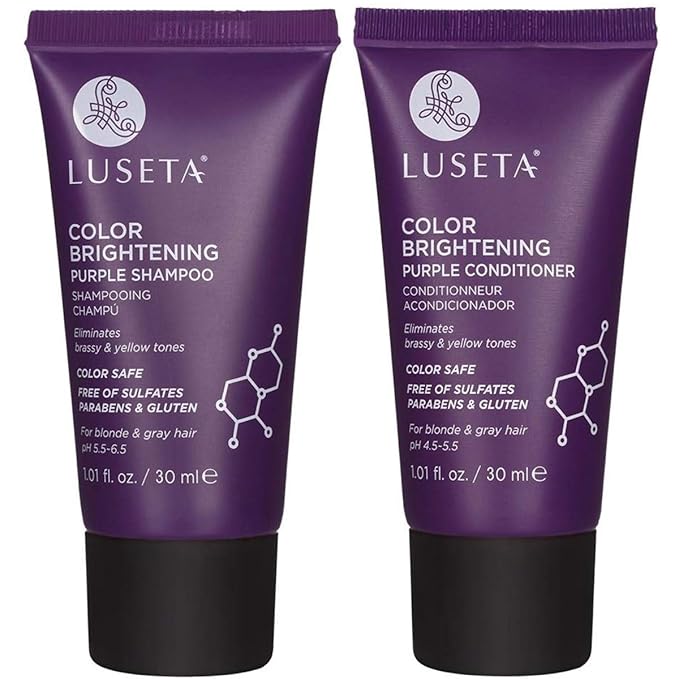 Luseta Color Brightening Purple Shampoo and Conditioner Travel Kit for Blonde and Gray Hair -Infused with Cocos Nucifera Oil to Help Nourish, Moisturize and Condition Hair, 2x1.01oz-Velvo Beauty