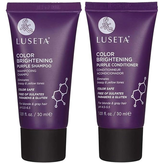 Luseta Color Brightening Purple Shampoo and Conditioner Travel Kit for Blonde and Gray Hair -Infused with Cocos Nucifera Oil to Help Nourish, Moisturize and Condition Hair, 2x1.01oz-Velvo Beauty