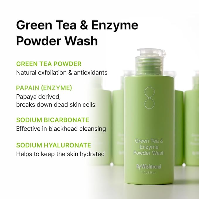 By Wishtrend Green Tea & Enzyme Powder Wash, 3.88 oz (110 g)-Velvo Beauty