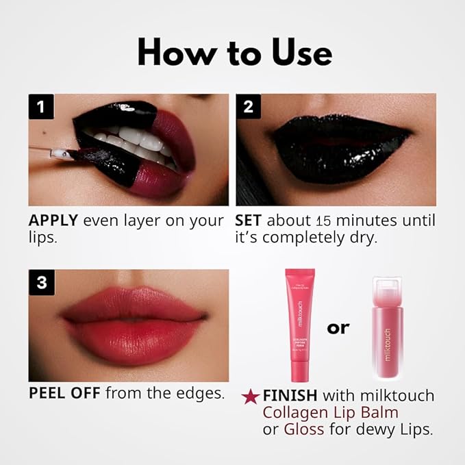 MILKTOUCH Black Peel Off Lip Tattoo - Long-Lasting Matte Lip, Waterproof & Transfer-Proof, Highly Pigmented, Stay-On-All-Day Lip Tint Stain (4.5g) #05 Black Fig-Velvo Beauty