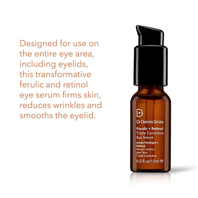 Dr. Dennis Gross Ferulic + Retinol Triple Correction Eye Serum: for Wrinkles, Loss of Elasticity, and Rough Texture, 0.5 fl oz-Velvo Beauty