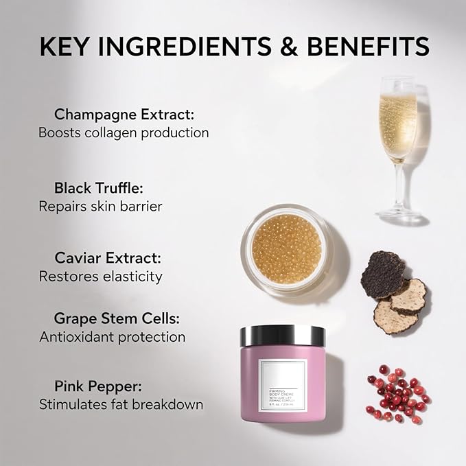 Champagne Lift Body Creme, Champagne Lift Hydrating Firming Body Cream for Crepey Skin, Targets Dry & Sagging Skin on Arms, Legs | Powered by Pink Pepperslim & Luxe-Lift Firming Complex - 8 oz.-Velvo Beauty