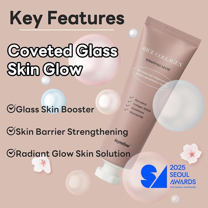 daymellow Rice Collagen Wrapping Mask 2.36 fl. oz / 70ml – Korean Peel-Off Facial Mask with Hydrolyzed Collagen, Hydrating & Firming, Overnight Gentle Pore Tightening for Glowing Glass Skin-Velvo Beauty