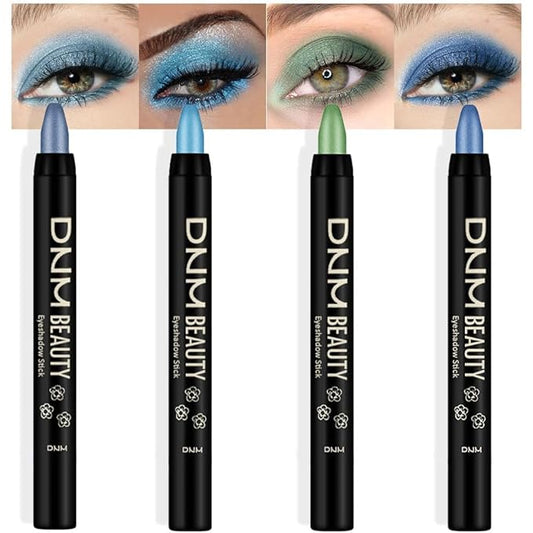 evpct 4Pcs Cream Blue Eyeshadow Stick Pencil Set for Eyes Waterproof Sky Blue Dazzling Blue Greenish Cyan Royal Blue Shimmer Metallic Holographic Eyeshadow Crayon Stick Bulk sombras en crema para ojos-Velvo Beauty