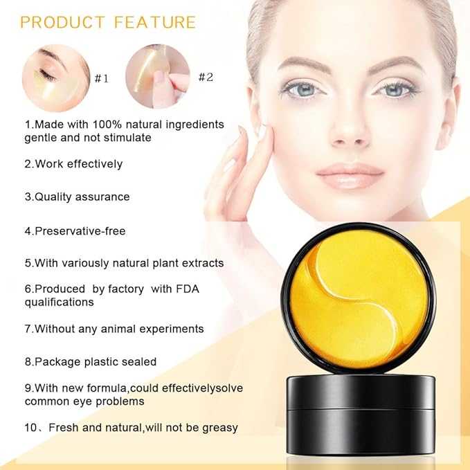 Under Eye Patches (30 Pairs Eye Gels) - Golden Eye Mask with Amino Acid & Collagen - Rejuvenating Treatment for Dark Circles, Puffy Eyes, Refreshing, Revitalizing, Travel, Wrinkles-Velvo Beauty