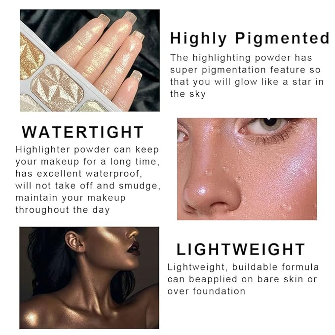 8 Colors Face Body Cheek Diamond Shimmer Highlighter Highlight Makeup Palette iluminadores de maquillaje,Highlighter+Makeup Gold Shimmer Blush Bronzer and Makeup Highlighter Powder C01-Velvo Beauty
