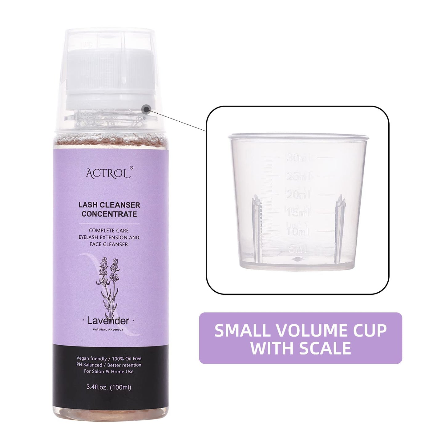 Eyelash Shampoo Concentrate 100ml Lash Extensions Cleanser Concentrate Lavender Foaming Shampoo Paraben & Sulfate Free Wash for Extensions Lashes with Salon Home Care-Makes 60ml Bottles-Velvo Beauty