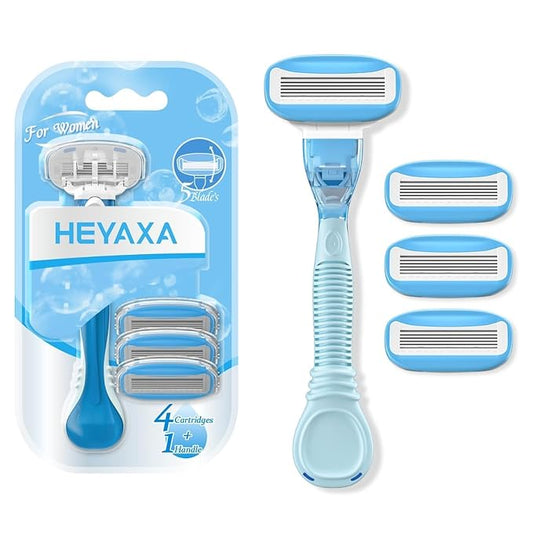 Razors for Women with 4 Razor Refills and 1 Non-Slip Handle, Womens Razors for Shaving with Organic Lubricating Strip, Disposable Razor with 5 Blades (Sky Blue)-Velvo Beauty
