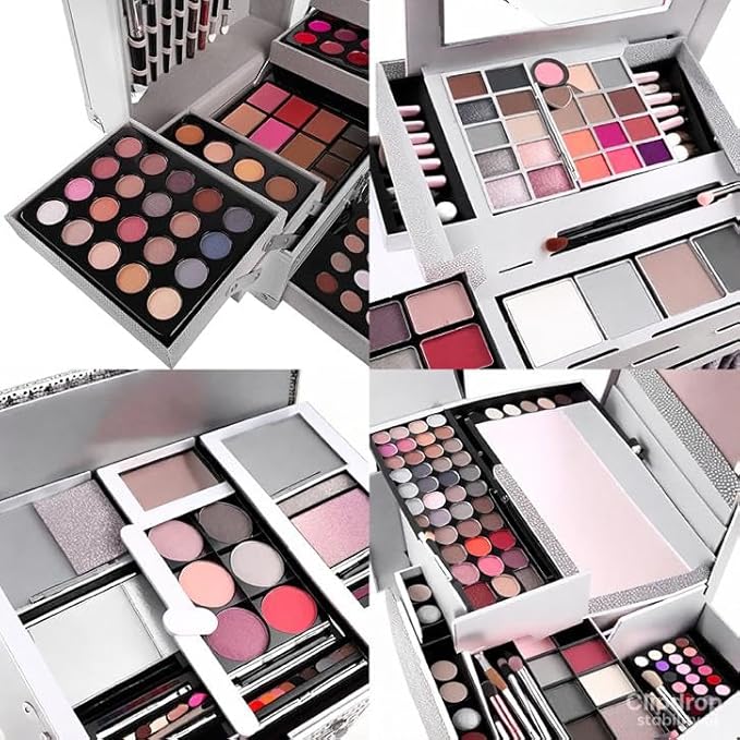 132 Colors All In One Ultimate Color Makeup Kit: Carry All Trunk with Cosmetic Contouring Palette, Concealer, Face Powder, Lip Gloss, Blusher, Contour Shade, Eye Liner, and Eyebrow Powder.-Velvo Beauty