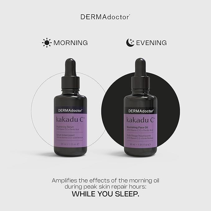 DERMAdoctor Night Face Oil Toner Anti-Aging Hydrating - 20% Vitamin C Ester, Vitamin E, Ferulic Acid, & Marula Oil for Face | Concentrated Vitamin-C Ester Facial Oils | Dermatologist Formulated - 1 Oz-Velvo Beauty