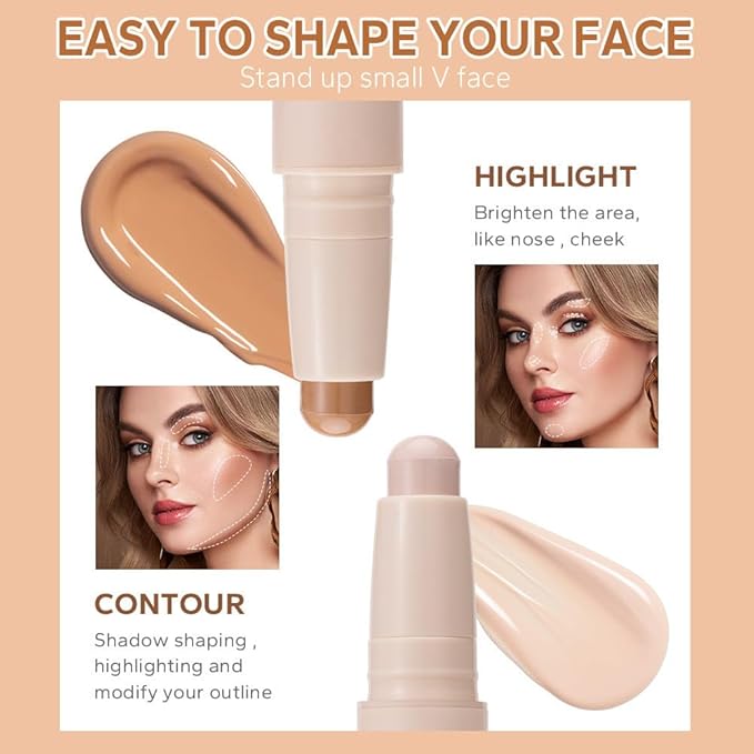 Cream Contour Sticks,Shades with Highlighter & Bronzer,Non-greasy and Waterproof Contouring Pen,Easy to Sculpt the Face and Create a Lightweight Finishing Makeup (02#Bronzer contour and glow sticks)-Velvo Beauty