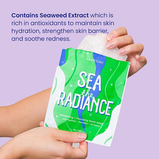 FACETORY K Beauty Face Mask Skin Care - SEA THE RADIANCE PLUMPING Sheet Mask with Peptides & Seaweed Extract | Hydrates, Firms, Rejuvenates (5 Pack)-Velvo Beauty