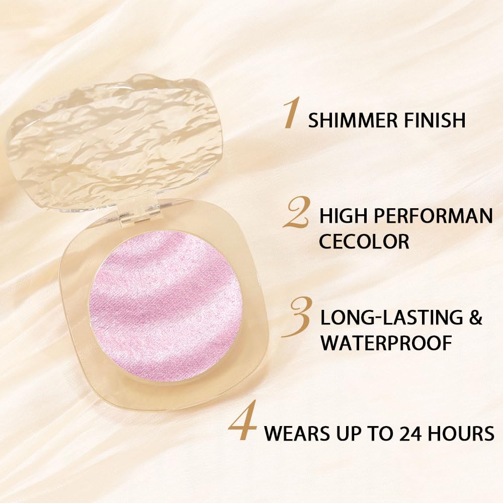 Pink Shimmer Glitter Sparkling Monochrome Eyeshadow Palette,Metallic Single Eye Shadow Palette for Older Women,Long Lasting Naturing-Looking Eye Makeup-Velvo Beauty