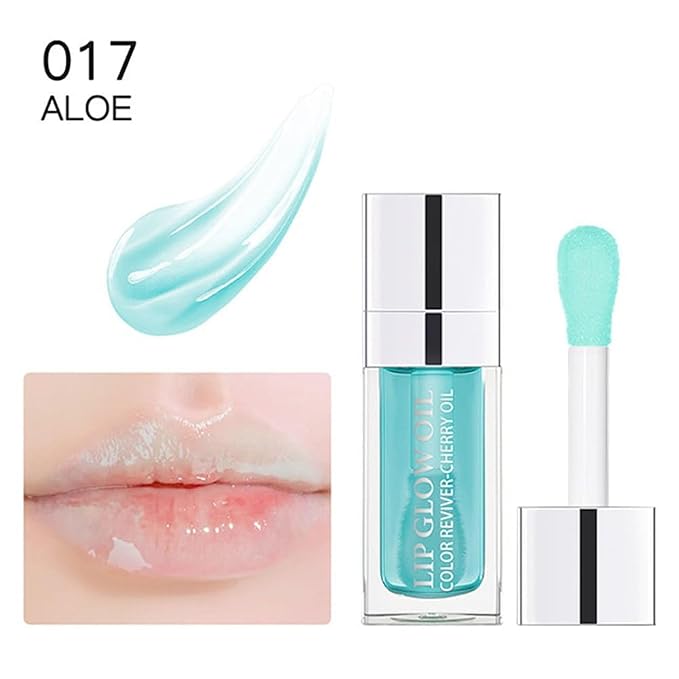 Hydrating Lip Glow Oil, Lip Oil Gloss Transparent Toot Tinted Nourishing Long Lasting Repairing Lightening Lip Lines (ALOE) 0.2 OZ-Velvo Beauty