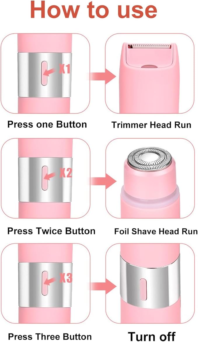 Dual-Head Body Trimmer for Women,2 in 1 Women Electric Shaver,IPX7 Waterproof Close Shaver and Facial Hair Remover for Body,Arm Bikini Face Leg-USB C Charge Wet & Dry Use-Bulit in Light-Velvo Beauty