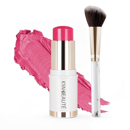 Blush Stick, Cream Blush for Cheeks and Lip Tint, Dewy Finish, Buildable & Blendable Color, Lightweight & Long-Lasting Formula | Forelsket-Cool Pink & Angled Blush Brush(0.53fl.oz)-Velvo Beauty