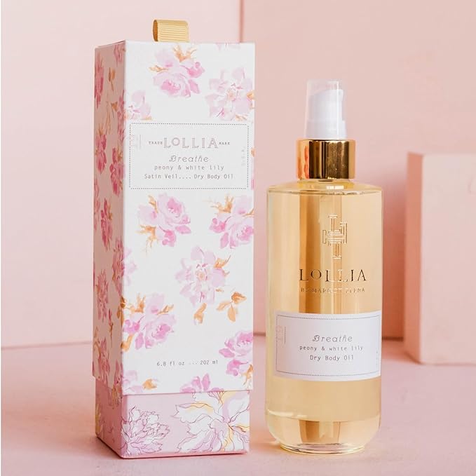 LOLLIA Breathe Dry Body Oil, 6.8 Fl. Oz. – Peony & White Lily – Women’s Scented, Moisturizing, Dry Body Oil for Women, For All Skin Types-Velvo Beauty