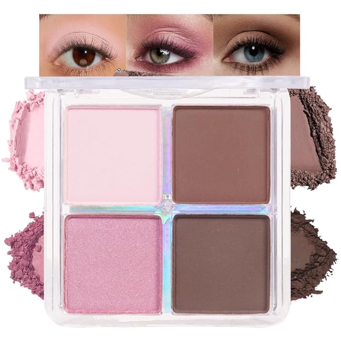 evpct Pink Powder Eyeshadow Quad Palette, Light Pink Rose Nude Chocolate Dark Brown Matte Glitter Shimmer Matte High Pigment Eye Shadow Palette Makeup for older Women, Smudge Proof Vegan Cruelty-free-Velvo Beauty