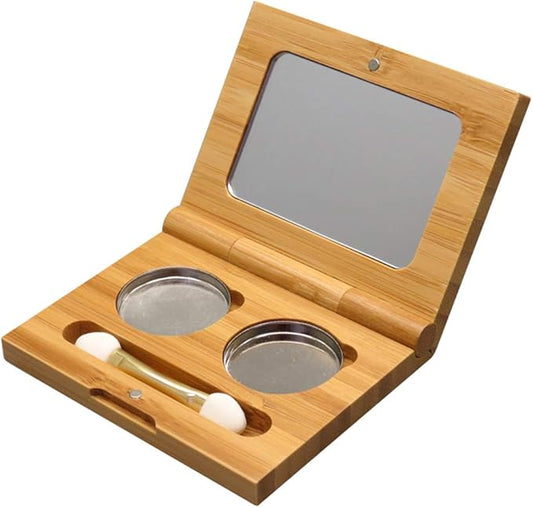 mollensiuer Bamboo Empty Eye Shadow Case Box Double Grid Magnetic Eyeshadow Makeup Palette Cosmetics Organizer Container with Makeup Brush and Aluminum Palette Pans for Eye Shadow, Blush, Powder-Velvo Beauty