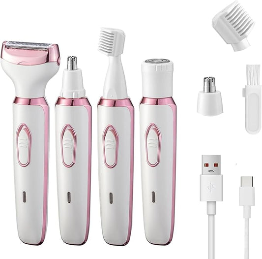 Electric Razor for Women 4 in 1 Rechargeable Painless Body Razors and Facial Hair Remover for Bikini Leg Body Face Underarm-Velvo Beauty