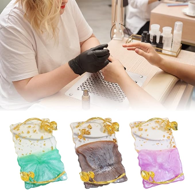 Resin Nail Art Palette, Nail Art Painting Palettes with Nail Palette Stirring Rod Gold Edge Nail Holder Nail Art Display Board Fashion Delicate Nail Tool Accessories, Type 4-Velvo Beauty