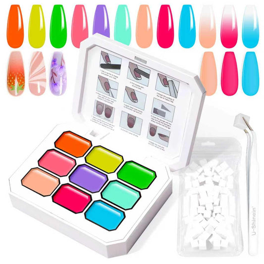 Gradient Painting Gel, 9 Neon Colors Ombre Gel Nail Polish Light Rainbow Hot Pink Blue Green for Pigment Pat Nails Aura Nails, French Manicure DIY Nail Art Rainbow Candy Set-Velvo Beauty