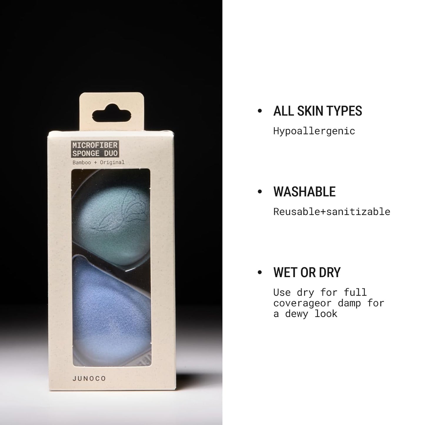 JUNO & Co. Microfiber Makeup Sponge, Dual Layer Technology for Full Coverage Flawless Makeup Blender for Foundation, Powder and Cream (2-Piece Color Duo: Blue and Green)-Velvo Beauty