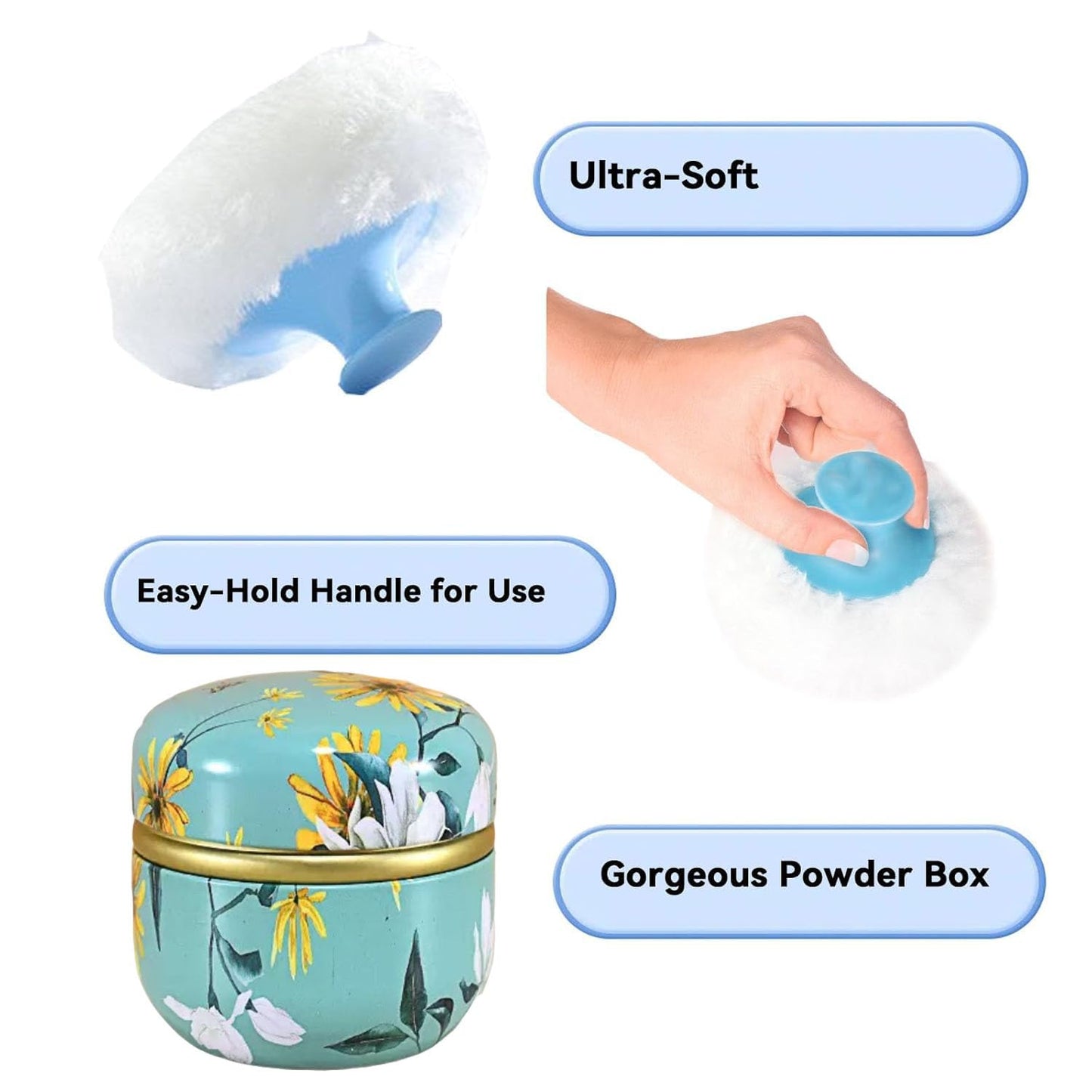 Body Powder Puff and Container, 3.35" Portable Dusting Powder Container with Soft Puff LoosePowder Case Box Jar with Lids for Baby Women Home and Travel Use-Velvo Beauty