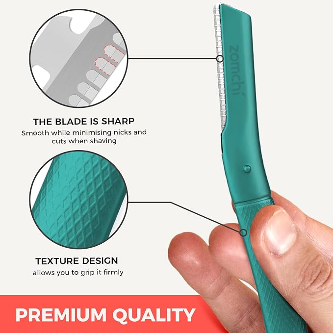 ZOMCHI Eyebrow Razor, Face Razors for Women&Men, Eyebrow Trimmer Shaper with Precision Cover, Facial Shaver with 6 Blades (Green)-Velvo Beauty