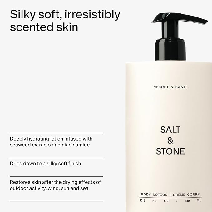 Salt & Stone Body Lotion for Women & Men| Scented Daily Body Lotion | Hydrates, Nourishes & Softens Skin | Restores Dry Skin | Fast-Absorbing | Cruelty-Free & Vegan (450 ml) (Neroli & Basil)-Velvo Beauty