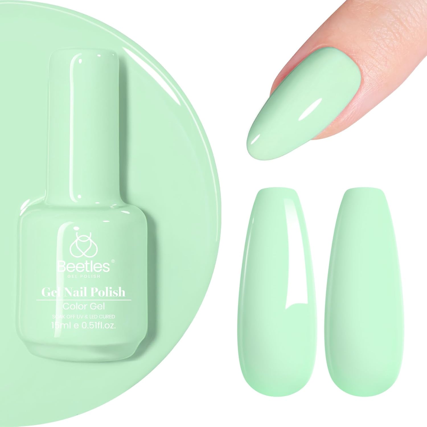 Beetles Gel Nail Polish 15ml Green Gel Polish Pastel Mint Green Color Gel Polish Soak off Uv Led Nail Lamp Nail Art Manicure Salon Salon DIY Gel Nail Design-Velvo Beauty
