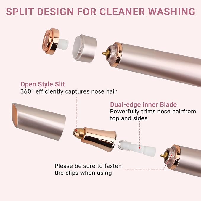 Electric Eyebrow Trimmer, 3 in 1 Facial Hair Remover for Women, Waterproof Rechargeable Hair Shaver for Face Eyebrow Leg Bikini Nose, Painless Facial Razor Epilators with 3 Guide Combs-Velvo Beauty