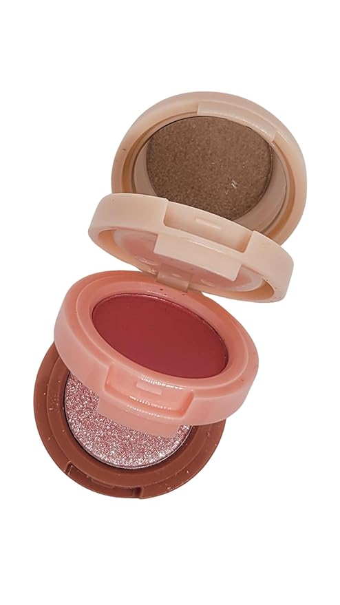 3-in-1 Blendable Trio, Eyeshadow, Blush and Highlight Makeup Palette, Silky Smooth Powder Blush, Shimmer Eyeshadow & Highlighter Makeup Palette with Mirror - Pink & Nude-Velvo Beauty