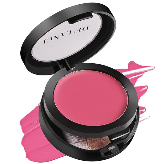 Multi-Purpose Cream Blush for Cheeks & Lip & Eyeshadow, Buildable Lightweight Peach Blush Balm, Ultra Hydrating Cruelty-Free Makeup Blush for Dry/Sensitive Skin, Waterproof Blush, Built-in Brush, Rose-Velvo Beauty