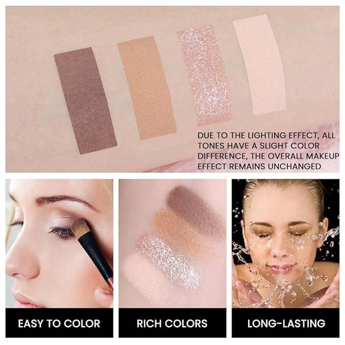 evpct Nude Brown Eyeshadow Quad Palette, Bright Nude Champagne Gold Brown Cocoa Glitter Metallic Shimmer Matte High Pigment Mini Eye Shadow Palette Makeup for older Women, Travel Size Built in Mirror-Velvo Beauty