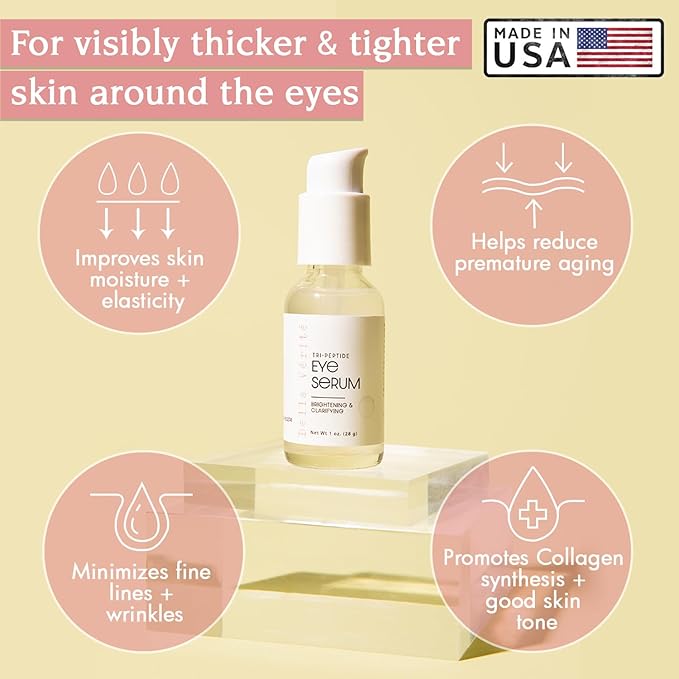 Bella Vérité. Vegan, Tri-Peptide Eye Serum for Mature Skin, Under Eyes to Smooth Fine Lines, Brighten Dark Circles and De-Puff Bags with Hyaluronic Acid, Bergamot, and Triple Peptides, 1 Fl Oz-Velvo Beauty