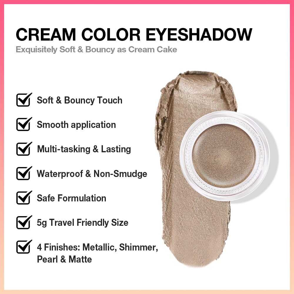 Cream Glitter Caramel Shimmer Metallic Eyeshadow Palette Makeup, Natural Single Mini Instant Holographic Eyeshadow For Women, Sombras Crema Para Ojos, Talc, Paraben & Cruelty Free, 710-Velvo Beauty